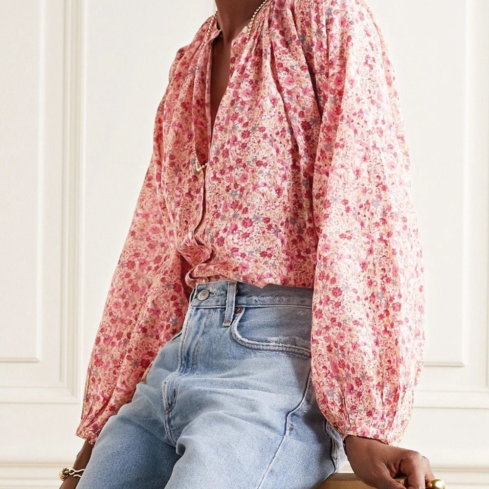 Doen Pink Multi Floral Peasant Blouse